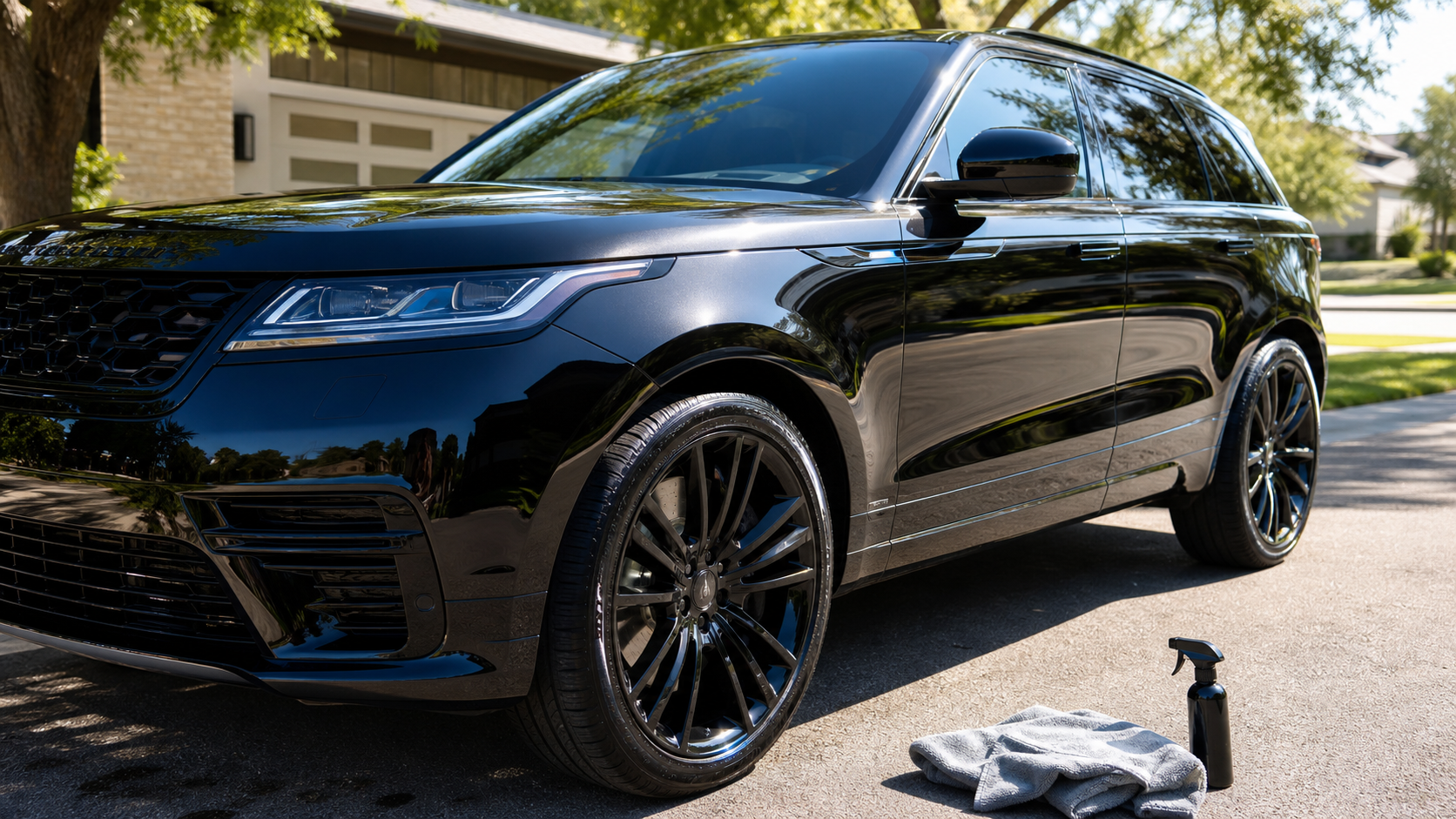 Glossy black vehicle after an exterior detail
